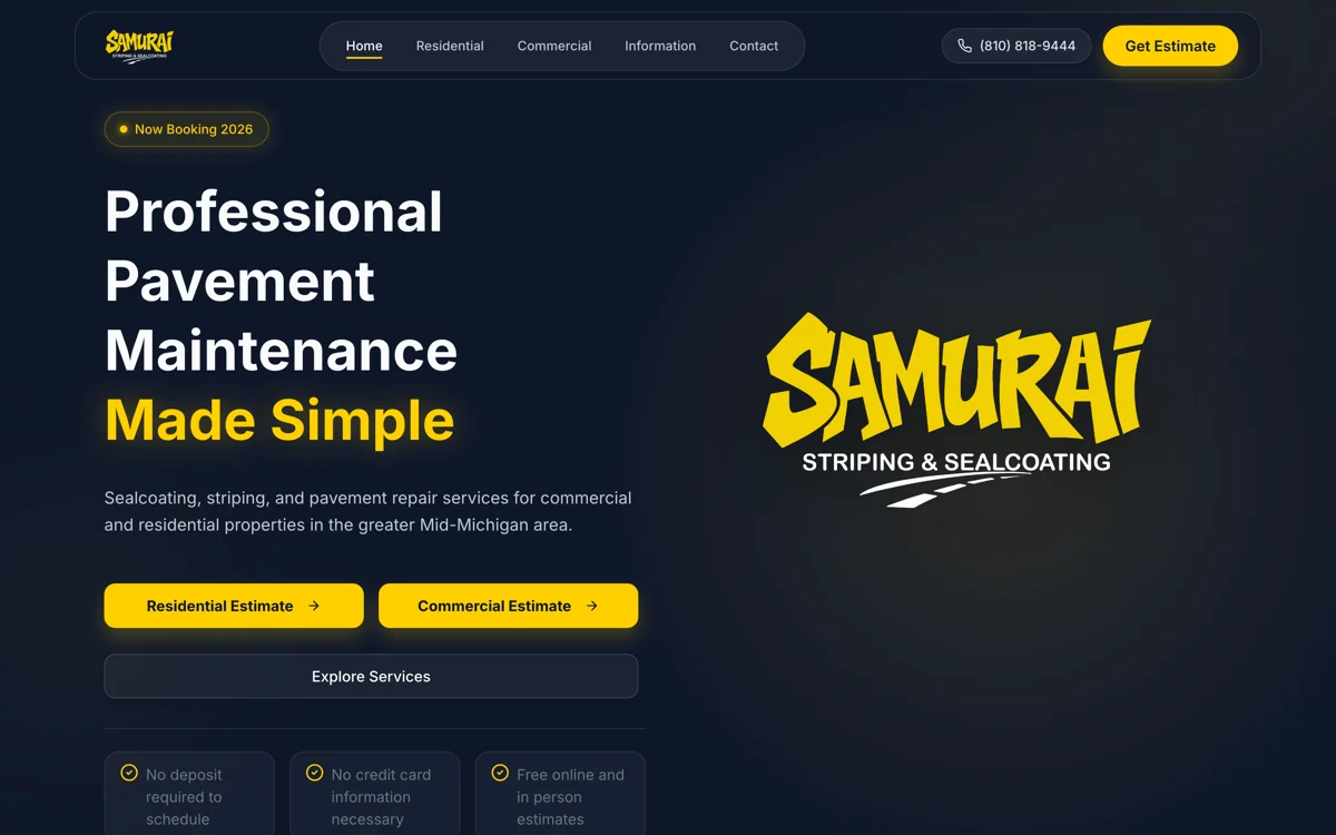 Samurai Striping — Marketing Site screenshot